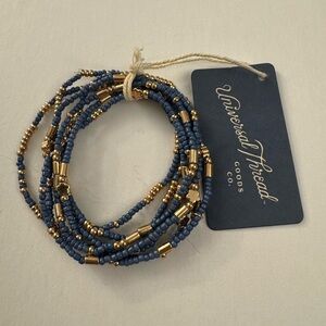 Universal Thread Navy and Gold Beaded Wrap Bracelet LX9